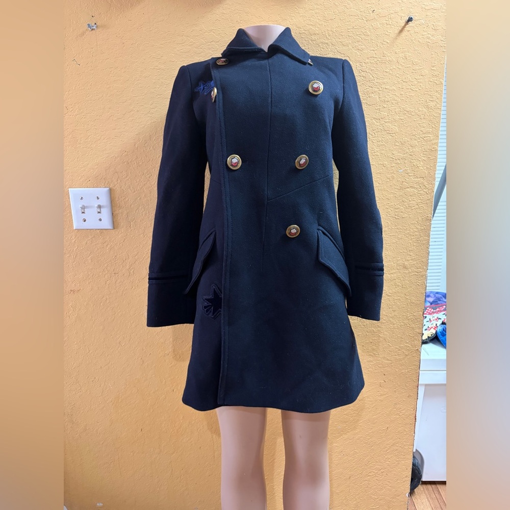 Vintage Coach Jacket wood Double-Breasted Black Pea Coat